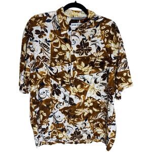 Vintage Jams World Hawaiian Shirt Mens Large Brown Driftwood Floral Rayon USA